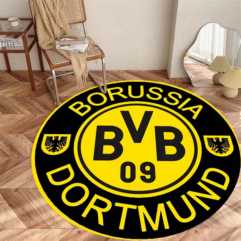 Круглый коврик для пола с принтом эмблемы клуба BVB 09 Dortmund, нескользящий, декор для дома фаната футбола, для игровой комнаты