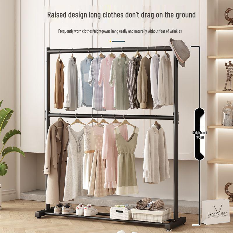 Двухъярусная напольная вешалка для одежды для спальни и балкона