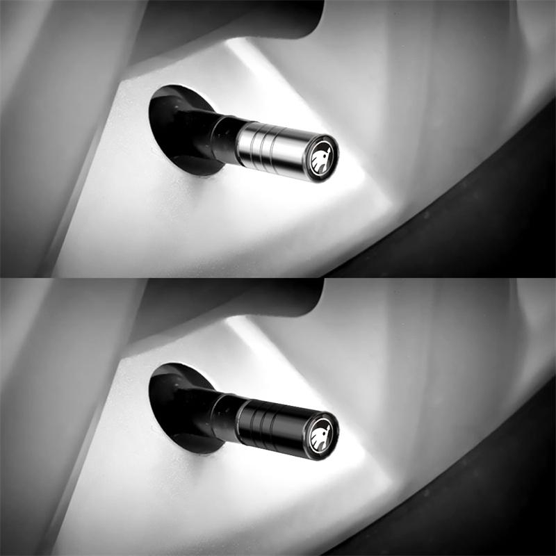XOWS7 4pcs Metal Car Wheel Tire Valve Caps Stem Case Covers Accessories For Skoda S Kodiaq Octavia 2 3 Yeti Karoq Rapid Fabia VII A5