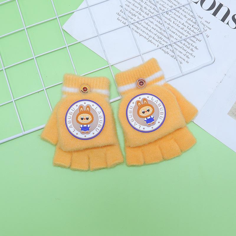Детские зимние шерстяные перчатки-варежки с откидным верхом - Теплые, мультяшный дизайн для мальчиков и девочек младшего школьного возраста