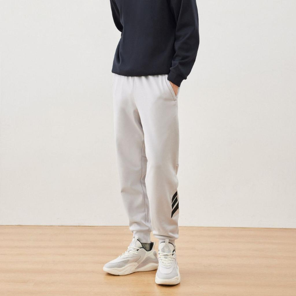 ANTA Knitted Sweatpants Men's Gray Thickened Straight Fit Pants 152241304N-1
