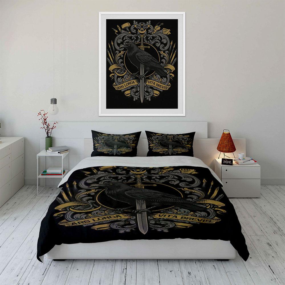 Raven, sword, scroll design. Bedding sets Duvet cover sets Duvet covers Pillowcases(1 * Duvet Cover 2 * Pillowcases, without duvet insert)