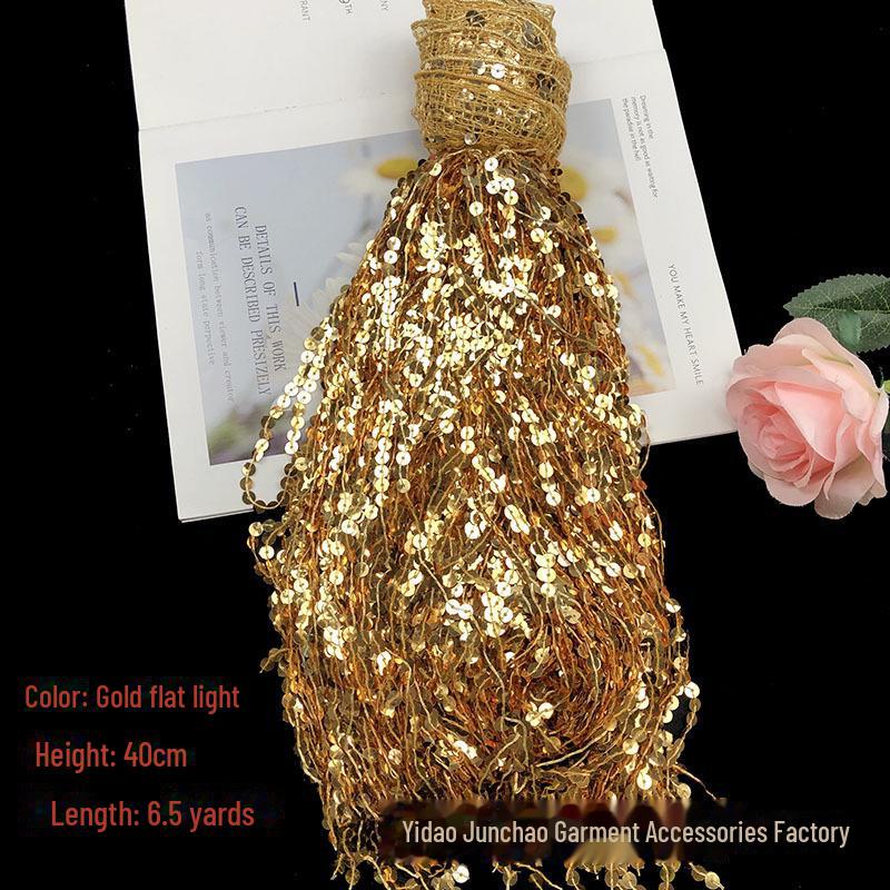 Отделка сценического костюма кружевом с пайетками и кисточками 40 см, 5,9 метра