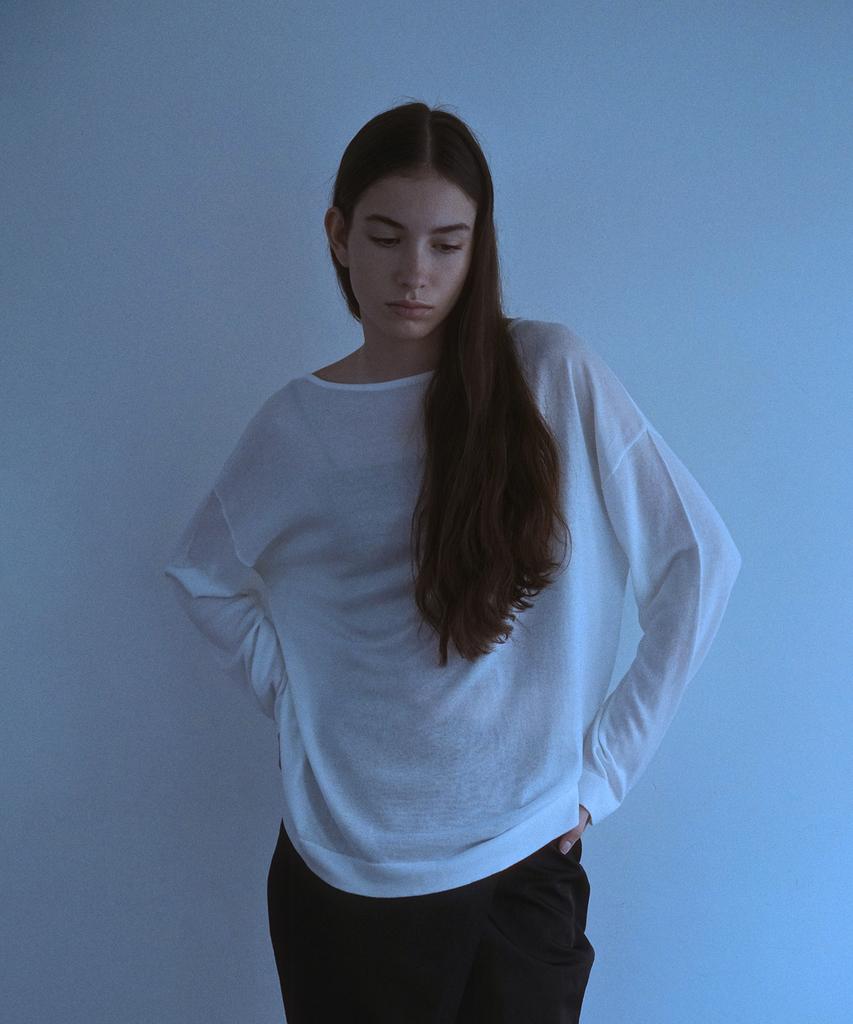 LUDE Lyocell Oversized Boat Neck Knit Off-White