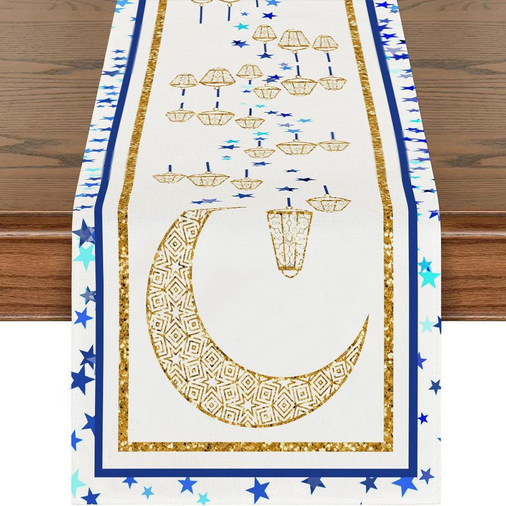 Разноцветная скатерть-дорожка на стол 'Eid Mubarak' 33*180см Декор обеденного стола Декор Рамадана Скатерть Лунный Замок Цветок Прямоугольная