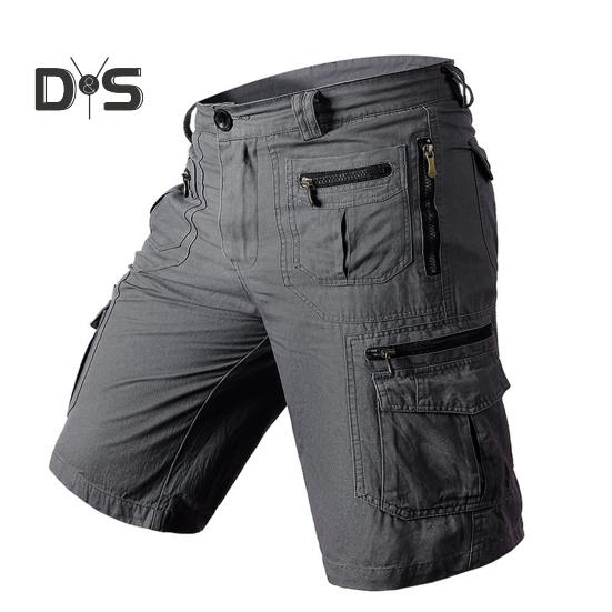 Men Cropped Pants with Multi-Pockets Design Mid-rise Button Zipper Fly Straight Leg Solid Color Cargo Shorts