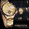 Forsining Мужские автоматические часы из нержавеющей стали, водонепроницаемые наручные часы, турбийон, механические с автоподзаводом, наручные часы с бриллиантовым циферблатом