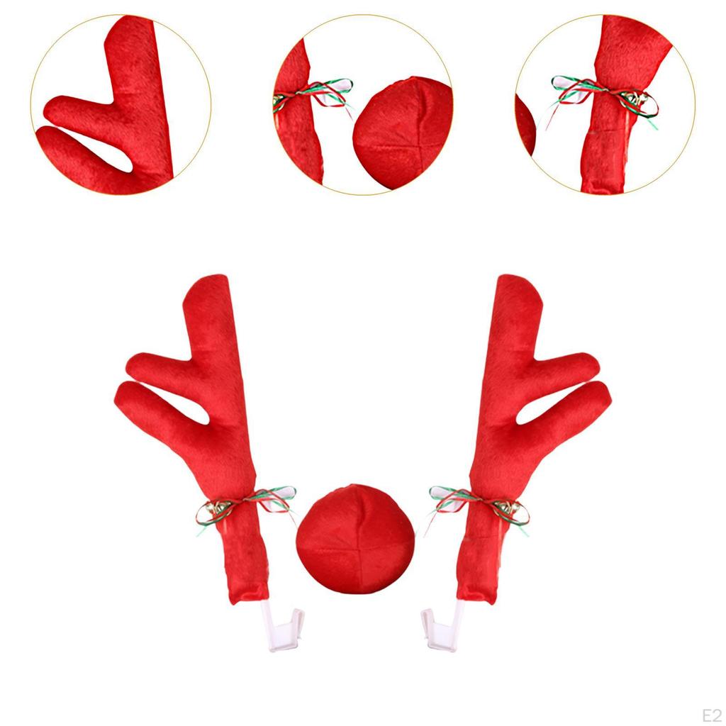 Car Reindeer Antlers and Nose Set Costume Xmas Ornament Universal Premium Holiday Christmas