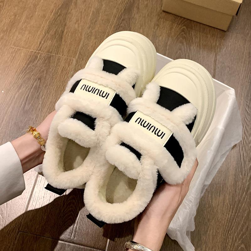 Хлопковые туфли на толстой подошве на липучке, зимние новые бархатные утолщенные пушистые туфли, теплые туфли на платформе-маффине, женские