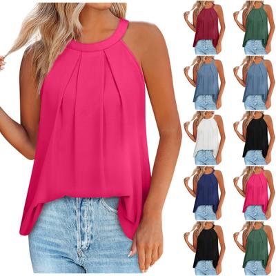 Майки для женщин, свободные плиссированные летние однотонные топы без рукавов