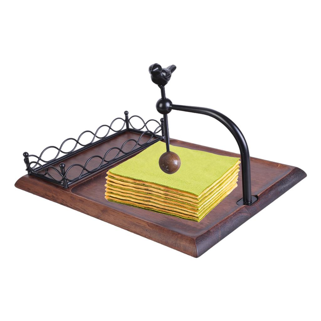 Sturdy Wood Base Castes Iron Tissue Holder and Seasoning Rack for Kitchen Countertop or Dining Table Organization