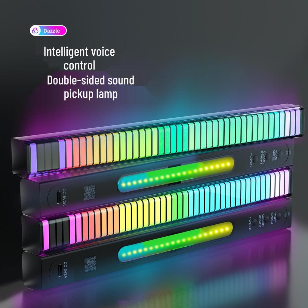 3D RGB Sound-Activated Rhythm Light: Double-Sided, Bluetooth-Controlled Strip for Desktop, Car, or Room Atmosphere.