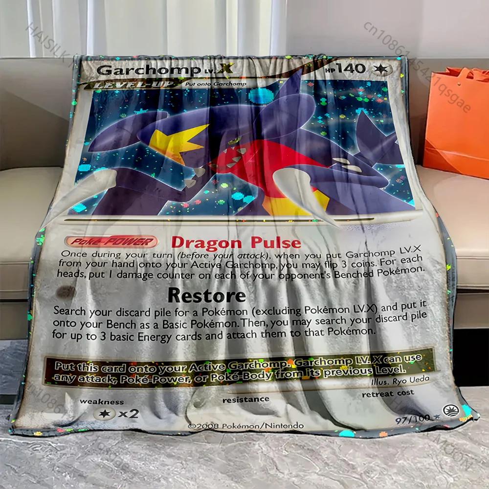 Pokémon Cards Garchomp Printed Blanket Cartoon Flannel Fluffy Soft Blanket for Adult Kids Plush Sofa Bed Car Camping for Gifts
