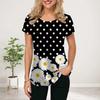 Women Summer T Shirt Dot Chrysanthemum Print Short Sleeve Tees Casual Printed Tops