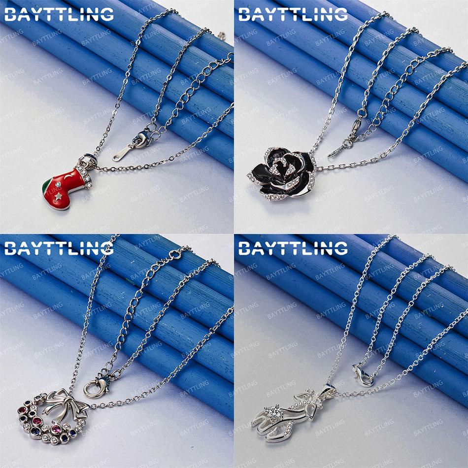 925 Sterling Silver 16-30 Inch Exquisite Rose Flower Deer Pendant Necklace Women Jewelry Accessories Christmas Gift