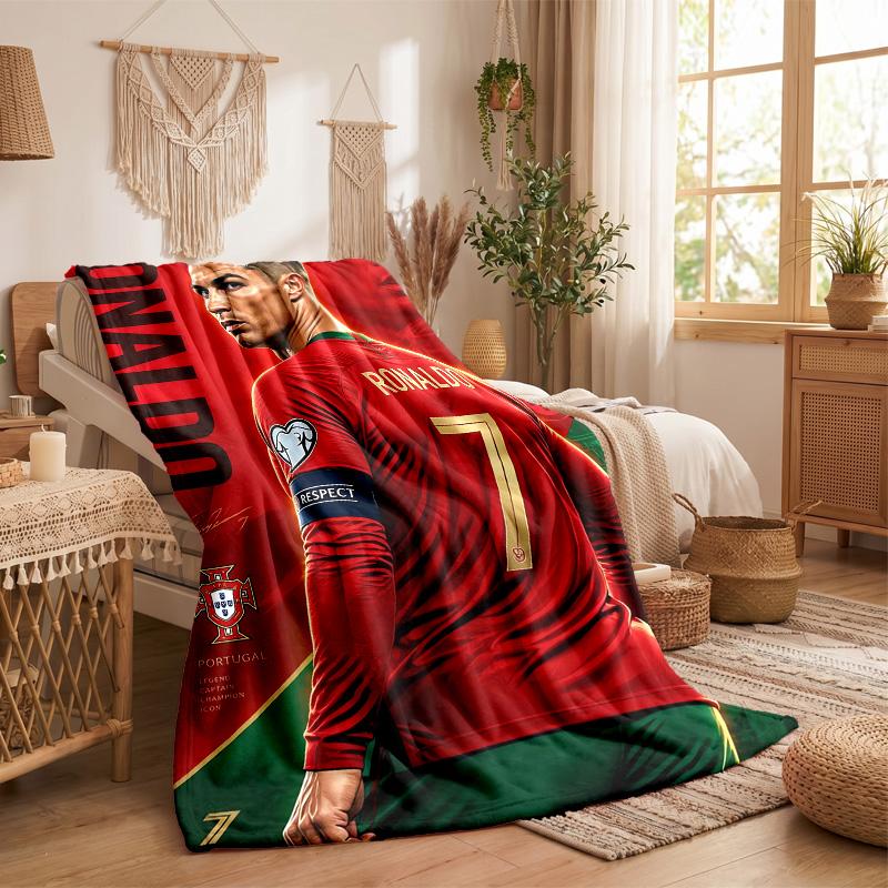 Cristiano Ronaldo Theme Fleece Blanket Cozy Soft Plush Blanket For Bedroom Couch Travel