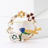 Creative Versatile Alloy Enamel Wreath Bird Brooch Niche Design Women'S Clothing Corsage Ornament Pin