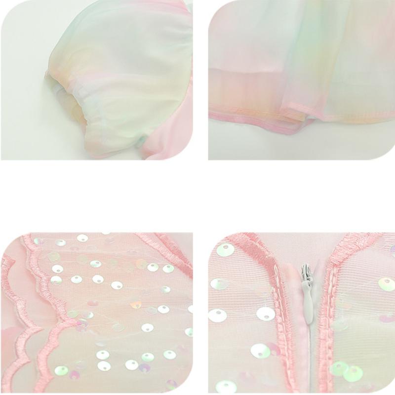 От 2 до 12 лет детское модное платье с блестками на молнии сзади с радужным бантом и крыльями, с короткими рукавами, платья для дня рождения для девочек, одежда принцессы