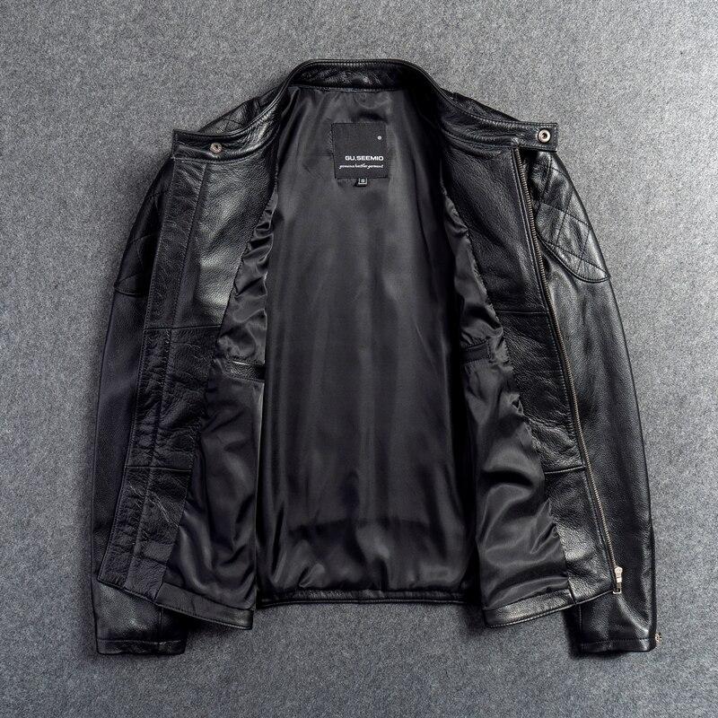 Gu .Semio, мужская одежда из натуральной кожи, мотоциклетная куртка из воловьей кожи, тонкий воротник-стойка, короткий дизайн, модный дизайн