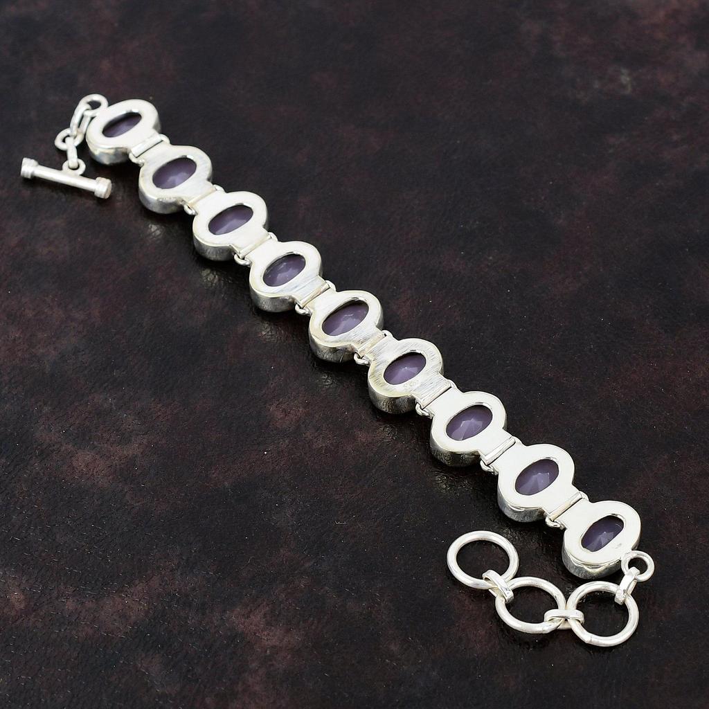 Граненый браслет из розового халцедона Браслет из настоящего драгоценного камня Браслет из стерлингового серебра 925 пробы Регулируемый браслет-цепочка Ювелирные изделия ручной работы Подарок для нее