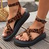 Lucyever Leopard Ankle Wrap Platform Sandles Women Summer Clip Toe Thick Bottom Gladiator Sandals Woman Backle Strap Roman Shoes