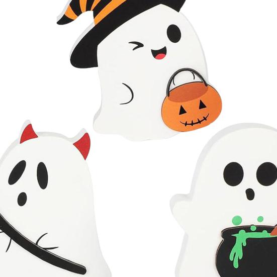 3 шт. Хэллоуин Призрак Орнамент Деревянный Призрак Центральный элемент Многоярусный Поднос Декор для Хэллоуина Осенней Вечеринки Декор для Каминной Полки