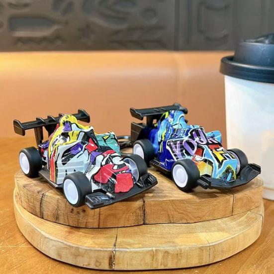 Go-cart Cartoon Keychain Pendant with Double-Ring Hook Anti-Detachable Design Decompression Tool Keychain Accessory