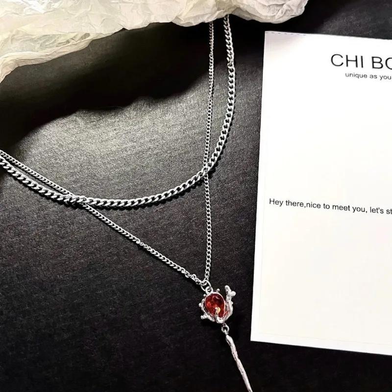 Y2k Red Rose Pendant Pendants Necklace for Women Men Hip Hop Neck Chain Rave Gift Gothic Trendy Jewelry Accessories