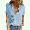 Женская модная футболка с воротником с лацканами, летняя и осенняя повседневная футболка с принтом, женский хлопковый льняной кардиган с принтом, блузки с короткими рукавами