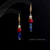 Серьги ручной работы из камней и жемчуга в стиле ретро этно, с цветовым блоком красного и синего цветов