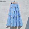 Women Casual Elastic Waist Loose Floral Print Long Skirts