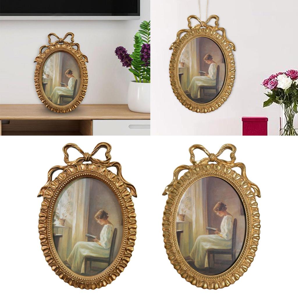 Oval Photo Frame 10x6.9inch with Wall Hook Handmade Retro Styled Photo Gallery Art Old Fashioned for Weddings Decor Accessory