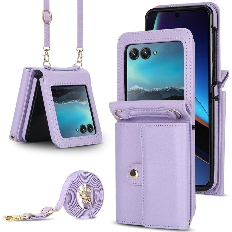 Suitable for moto Razr 70 mobile phone leather case, foldable solid color backpack, Samsung Z Flip8 flip cover with card slot case 6