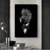 Мода Лев Искусство Холст Картина Джентльмен Животное Граффити Настенный Плакат Печать Гостиная Домашние Картины Декор