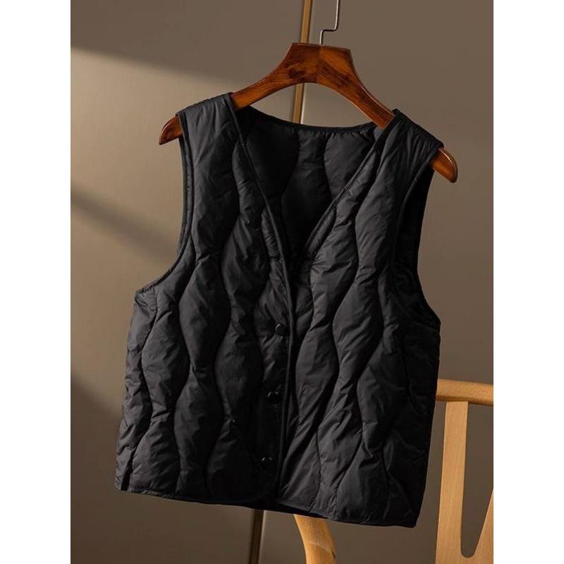 Women's 2024 V-Neck Lightweight Down Vest - Short Style, Sleeveless Base Layer Coat