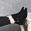 Fashion Boots Women's Boots 2025 Autumn and Winter New European and American Style Pointed Square Buckle Thick Heel Leather Boots Three Height Ankl