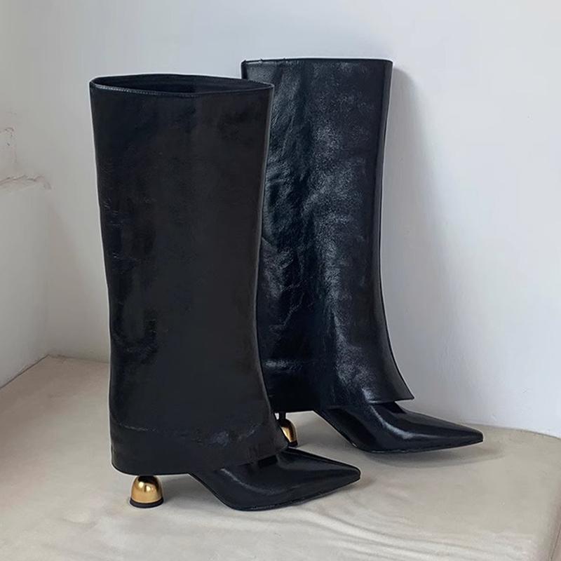 Женские высокие ботинки с острым носком, дизайнерские туфли на высоком каблуке до колена, зимние ботинки челси 2025, готические лодочки, роскошные ботильоны для женщин