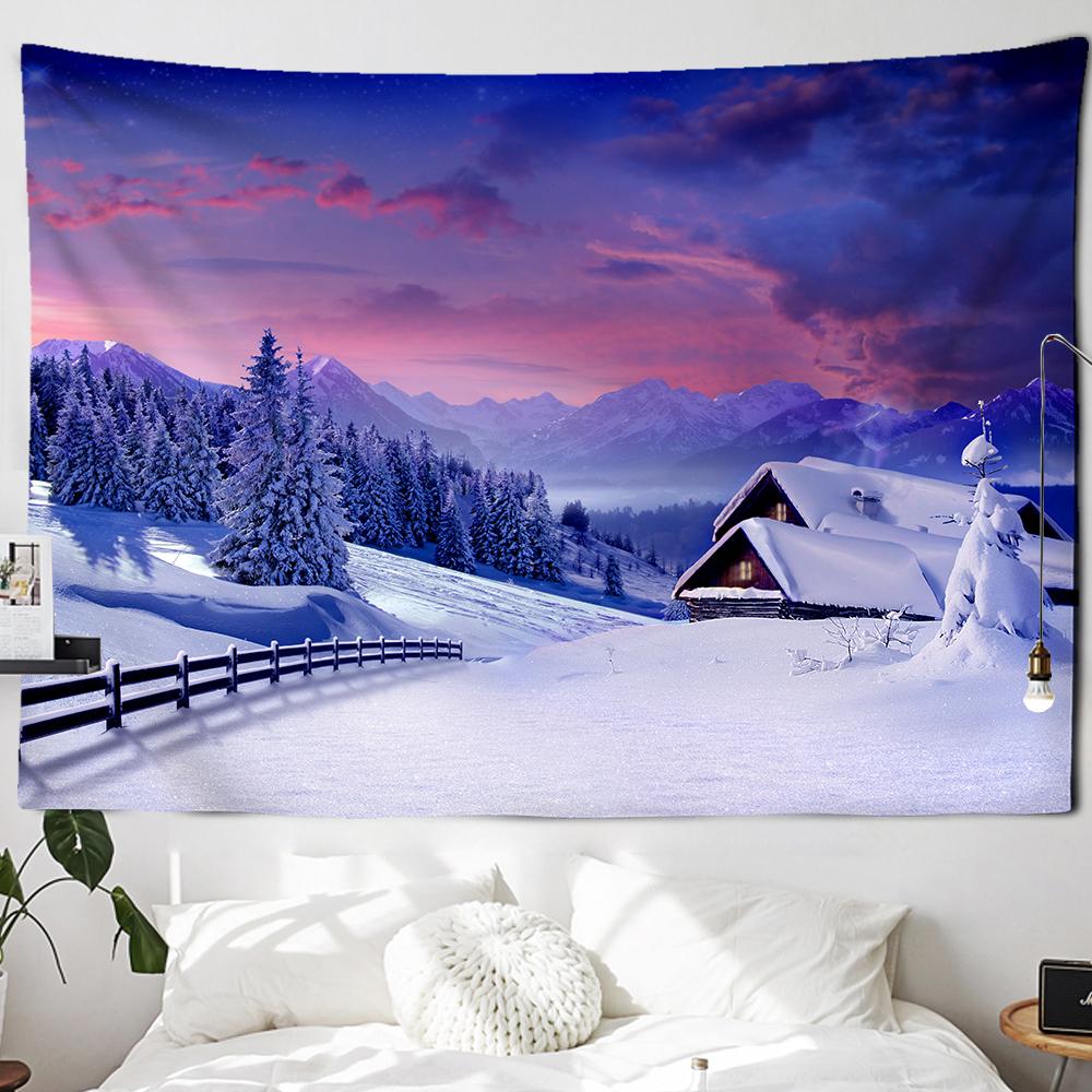 Рождественский камин и снежный настенный гобелен с Рождеством для дома, деко, рождественский подарок, гобелены с принтом
