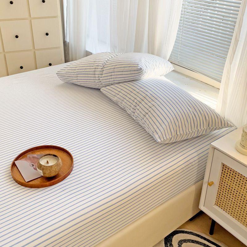 Комплект из трех простыней в полоску из стираного хлопка в японском стиле, полное покрытие, нескользящая цельная простыня, матрас Simmons, защита от пыли