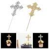 Glittery Cross Cake Topper Religious Keepsake Decoration Cross Bunting for Christenings Birthday Party Christening Baptism