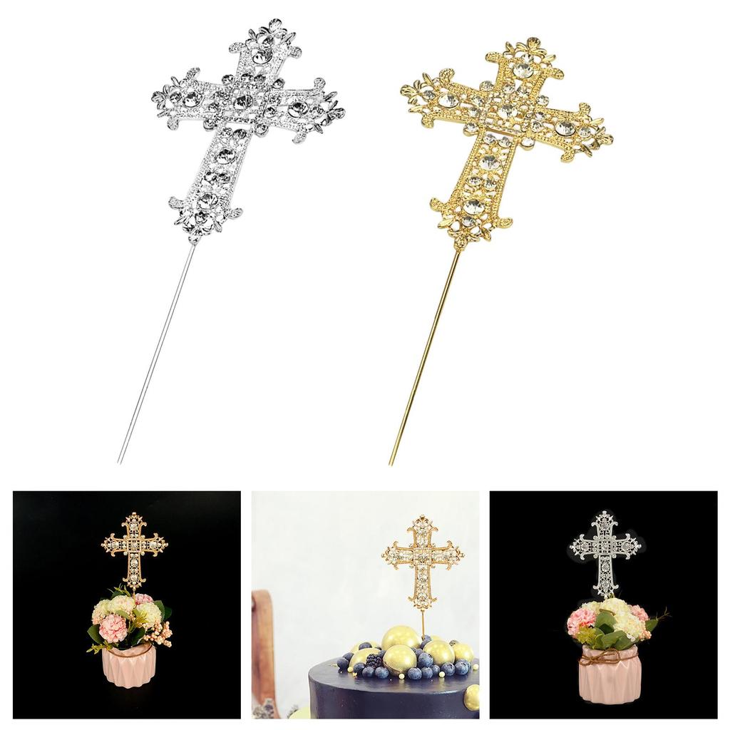 Glittery Cross Cake Topper Religious Keepsake Decoration Cross Bunting for Christenings Birthday Party Christening Baptism