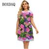 3D Pink Rose Floral Print Dresses Women 2023 Fashion Summer Flower Theme Short Sleeve Dress Streetwear Loose Plus Size Clothing