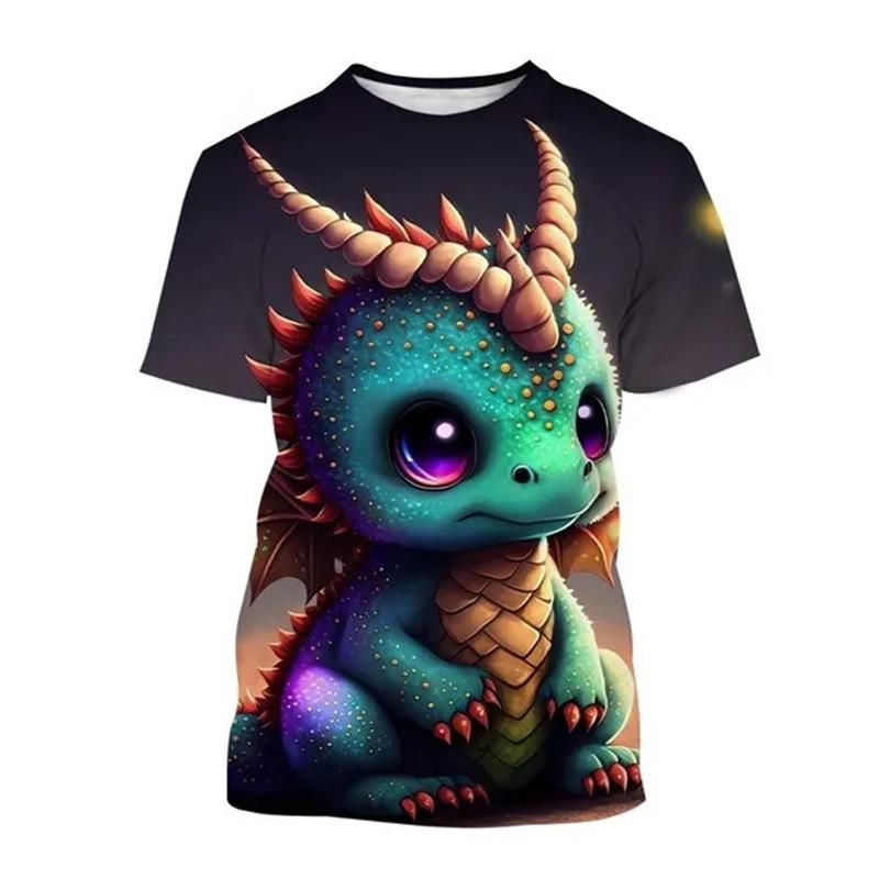 Летние футболки с принтом «Дракончик 3D» для мужчин и женщин, повседневная мода, уличная одежда, футболки большого размера с коротким рукавом, детские футболки, топы, одежда