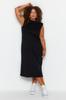 Women's Style Plus Size Black Crew Neck Padded Knitted Dress