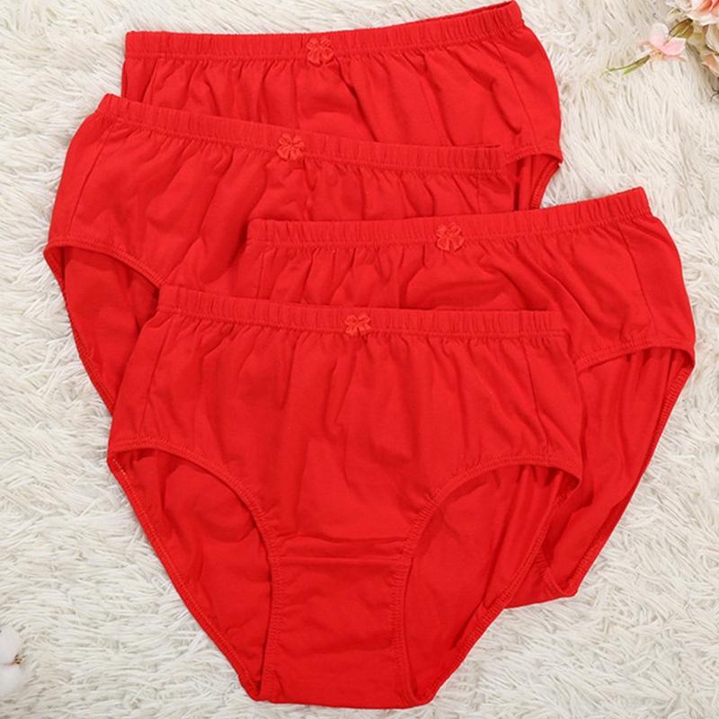 4 шт. Женское нижнее белье Красные трусы Дышащие хлопковые трусики L XL 2XL 3XL 4XL 5XL