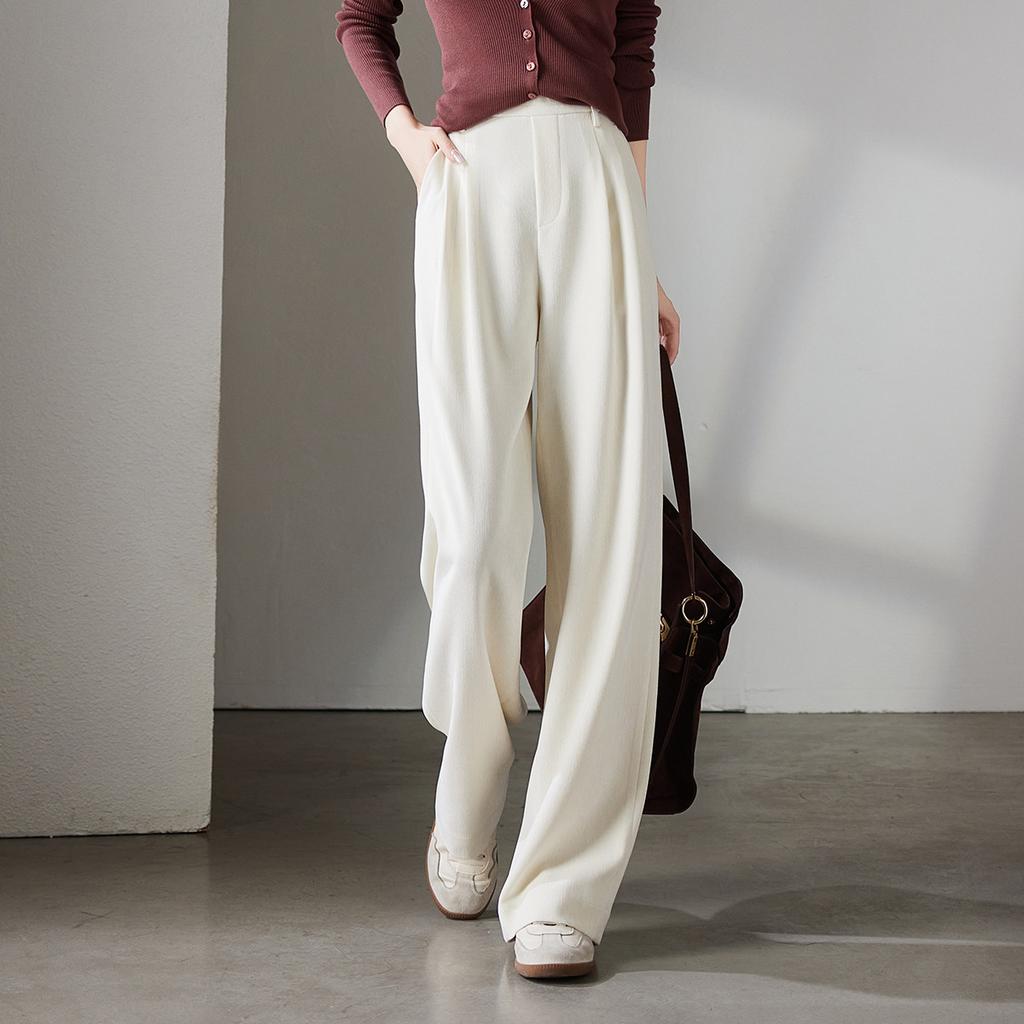 Double pleated elastic waist casual wide leg pants for women in autumn 2025