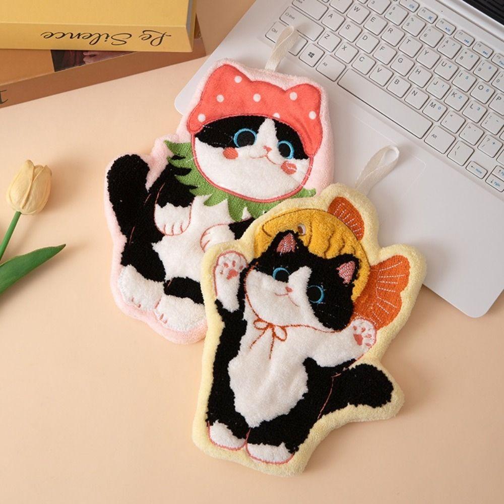 Coral Fleece Toilet Handkerchief Cute Cat Washcloth New Bathroom Kerchief  Kitchen