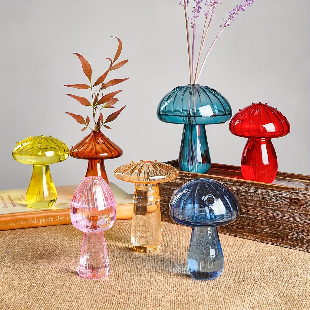 Glass Colorful Mushroom Vase Nordic Style Indoor Home Decoration Hydroponic Flower Arrangement Ornament Desktop Home Decor