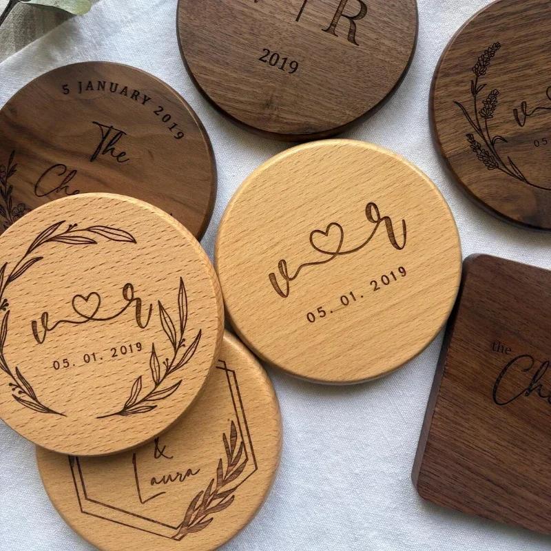 1 шт. Бесплатная индивидуальная деревянная подставка под стакан, твердые круглые квадратные деревянные подставки под чашки для чая, кофе, салфетки для свадьбы, рождества, подарка