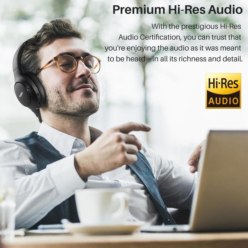 TOZO HT2 Wireless Audio 40mm Dynamic Bluetooth AUX Wired Noise Cancelling to Up to 60 Hours Continuous Dedicated App Custom EQ Mode Headphones Hi-Res